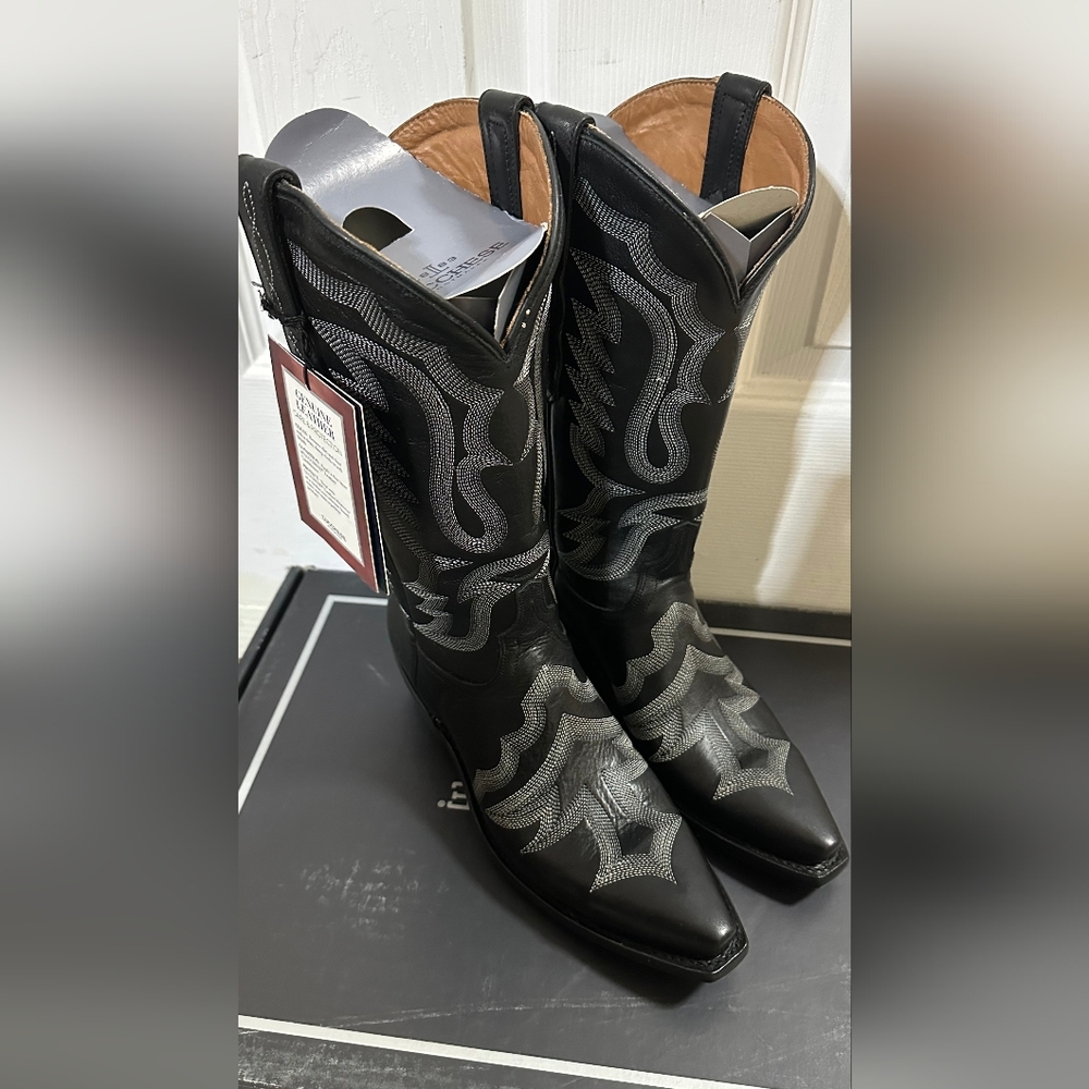 NWT Lucchese Black Cow Vamp Stitch Western Boot US women size 7.5